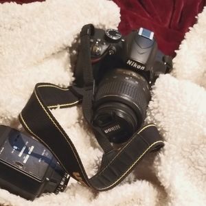 Nikon D 3200 with two lenses and extra light attachment